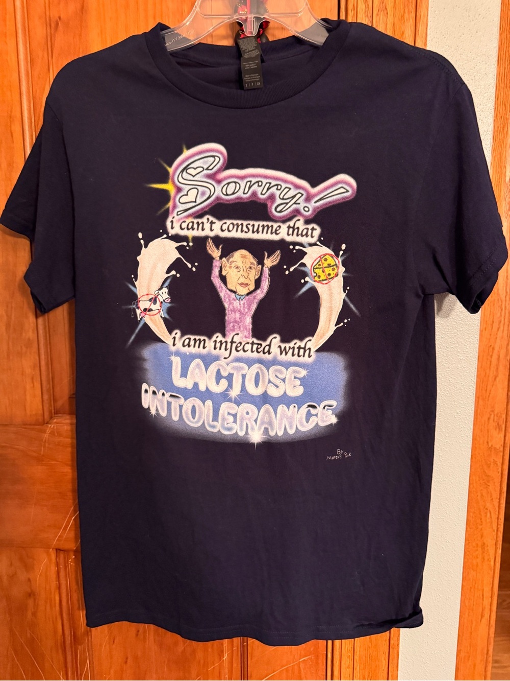 Gildan Navy Graphic Tee with Pink and Light Blue Print